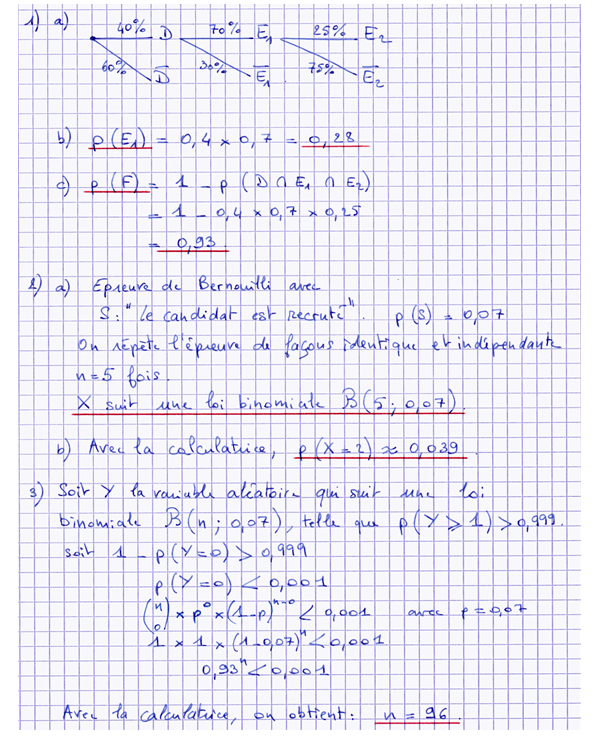 Corrigé exercice 1 sur la loi binomiale