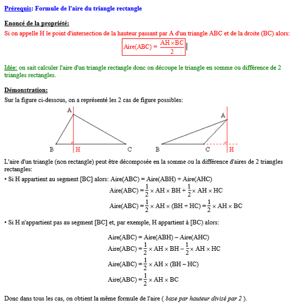 Démonstration : Calcul de l'aire du triangle quelconque