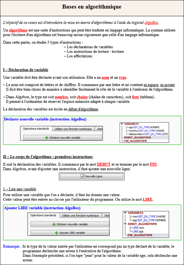 Algorithmique avec AlgoBox : variables et instruction de lecture