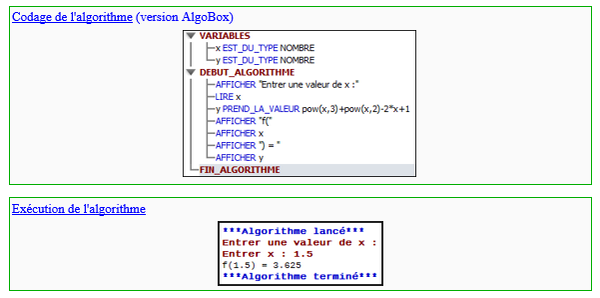 Corrigé Algobox : Image par une fonction