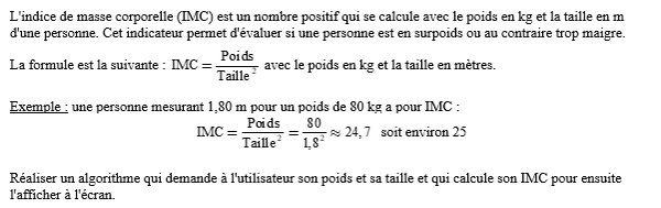 exercice algobox sur Calcul IMC