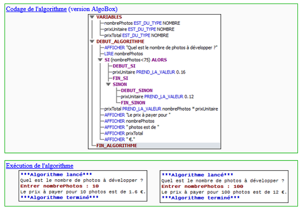 Corrigé Algobox : Choix du prix