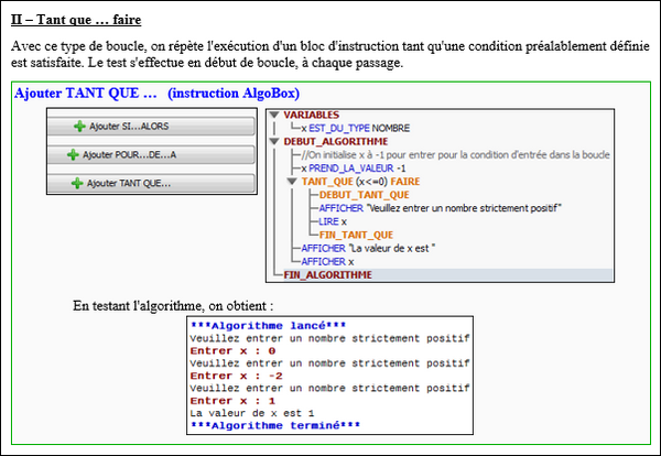 Algorithmique avec AlgoBox : boucle non bornée tant que