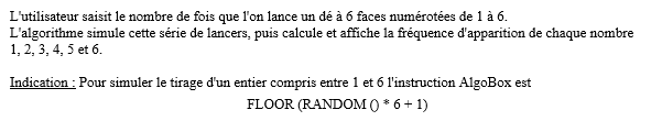 exercice algobox sur Lancers de dé