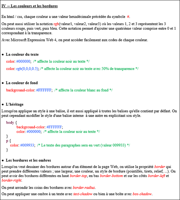 Cours css 3 : couleurs, bordures et héritage en css