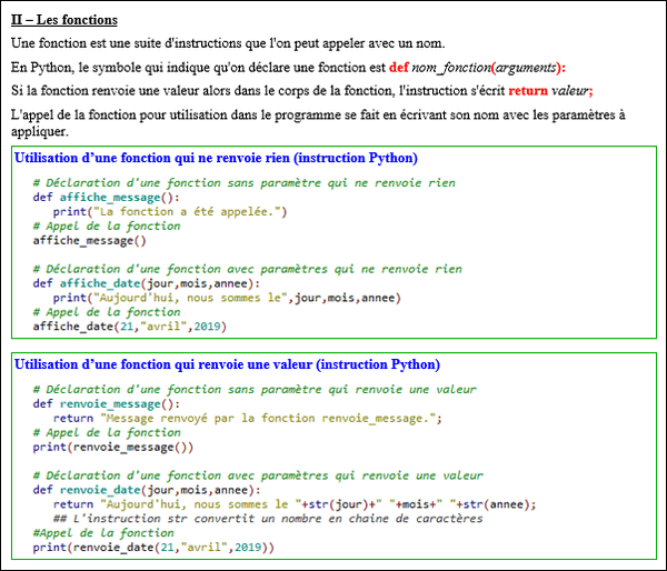 Cours python 3 - Instructions avancées : les fonctions