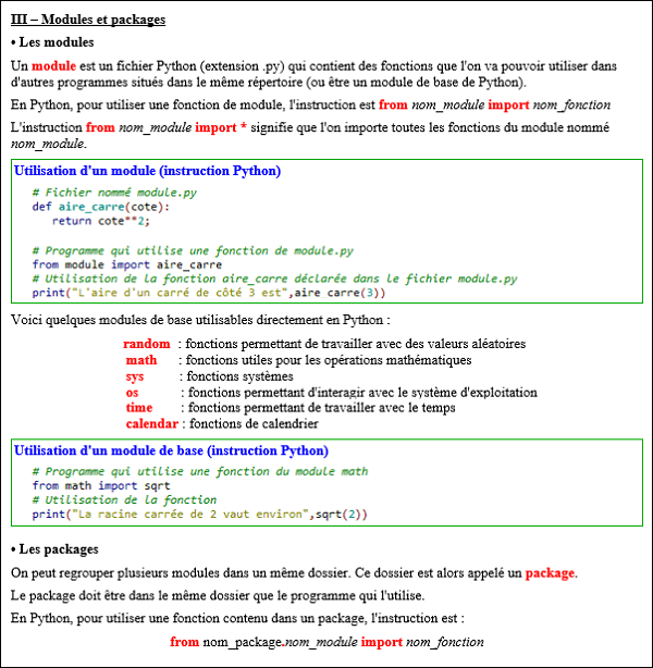 Cours python 3 - Instructions avancées : modules et packages