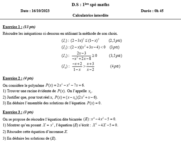 Inéquations du second degré et quotients