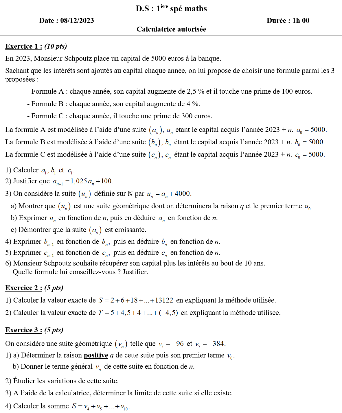 Suites arithmétiques, géométriques et arithmético-géométriques