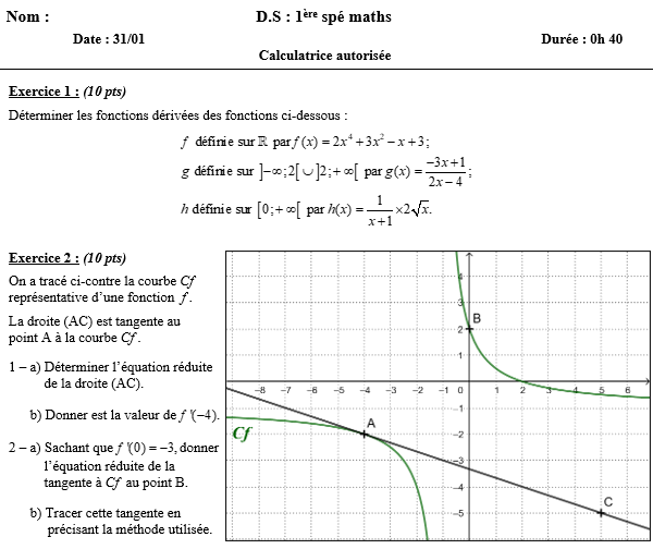Formules de dérivées et tangente