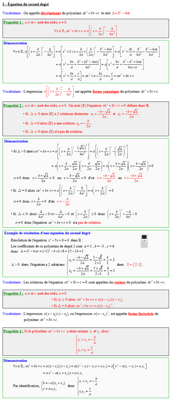 Maths première - Equations du second degré