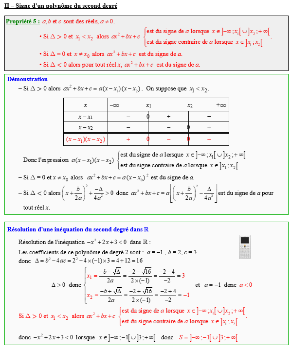 Maths première - Signe d'un polynôme du second degré