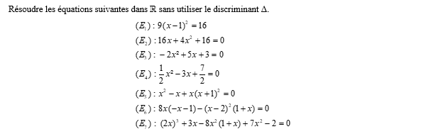 exercice sur Résoudre une équation du 2° degré sans delta