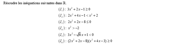 exercice sur Résoudre une inéquation du 2° degré