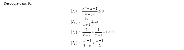 exercice sur Inéquation avec quotient