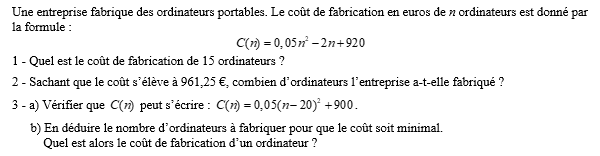 exercice sur Coût de production minimal