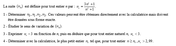 exercice sur Etude d'une suite avec une fraction de polynômes