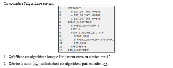 exercice sur Utiliser un algorithme en langage libre