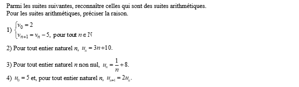 exercice sur Identifier une suite arithmétique