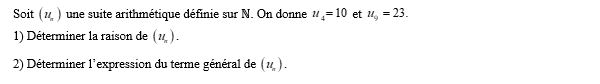 exercice sur Trouver la raison d'une suite arithmétique