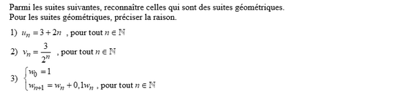 exercice sur Reconnaître une suite géométrique