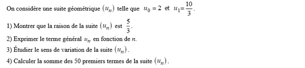 exercice sur Etude d'une suite géométrique