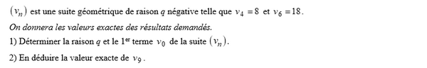 exercice sur Trouver la raison et le 1er terme