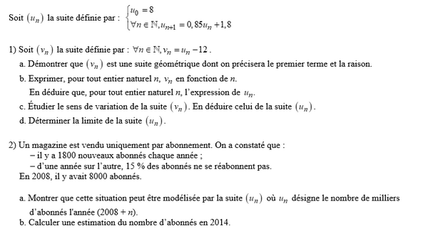 exercice sur Etude d'une suite arithmético-géométrique