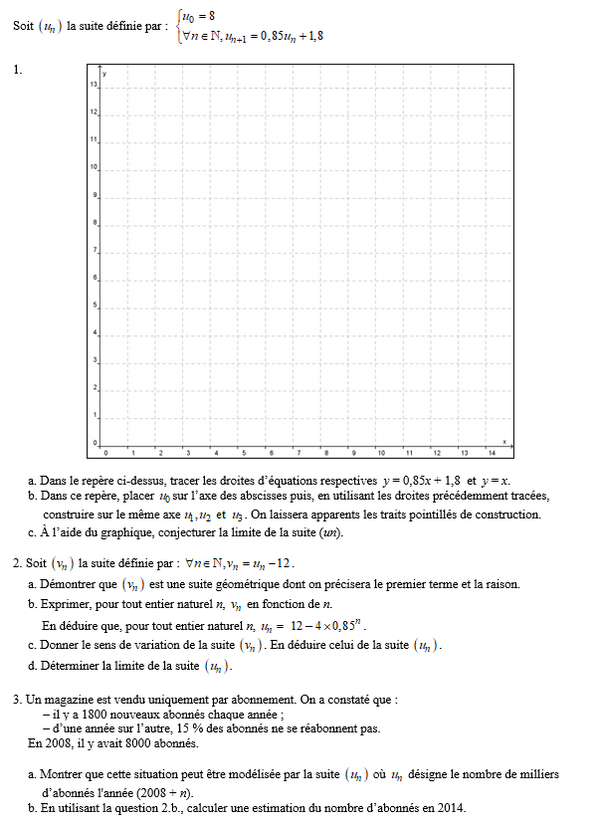 exercice sur Etude d'une suite arithmético-géométrique