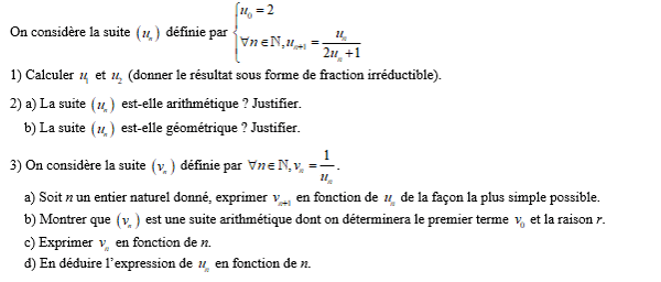 exercice sur Démontrer qu'une suite est arithmétique