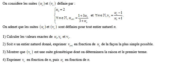 exercice sur Démontrer qu'une suite est géométrique