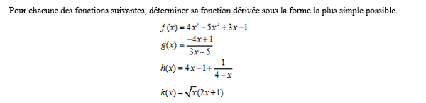 exercice sur Calculs de dérivées