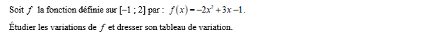exercice sur Variations d'une fonction polynôme