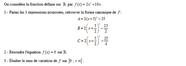 exercice sur Forme canonique et équation