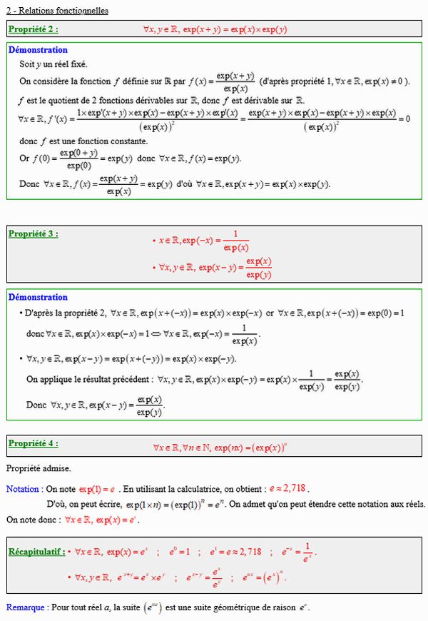 Maths première - Propriétés de la fonction exponentielle