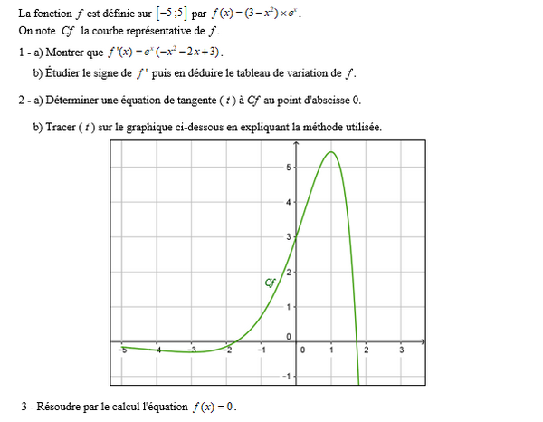 exercice sur Tableau de variation et tangente