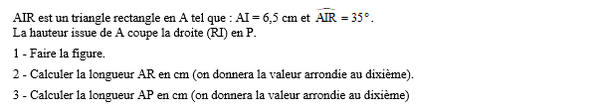 exercice sur Trigonométrie dans le triangle rectangle