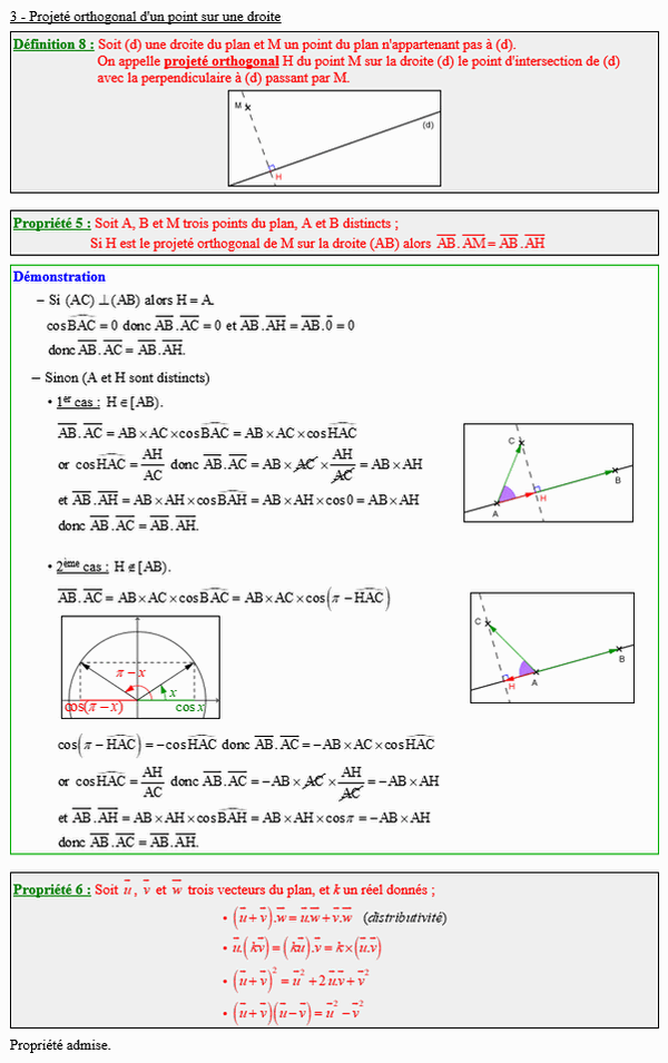 Maths première - Produit scalaire et projeté orthogonal