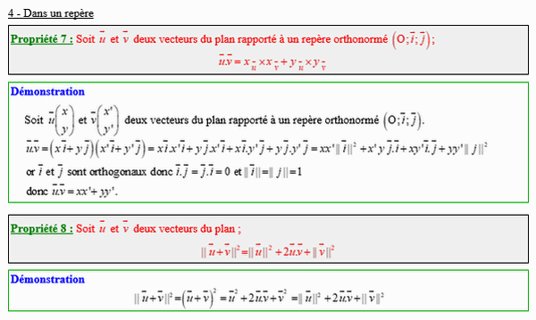 Maths première - Produit scalaire dans un repère