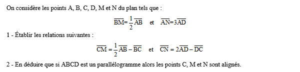 exercice sur Calcul vectoriel