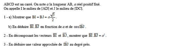 exercice sur Produit scalaire et cosinus