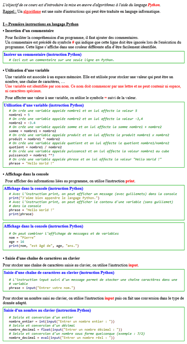 Maths première - Python 3 : Les bases