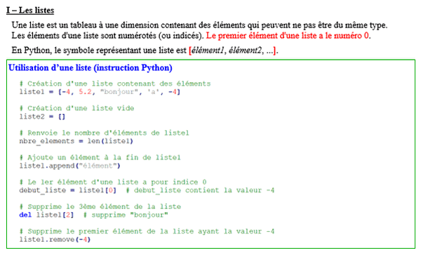 Maths première - Python 3 - Instructions avancées : les listes