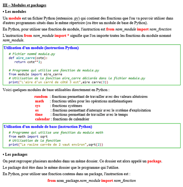 Maths première - Python 3 - Instructions avancées : les modules et packages