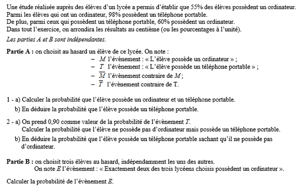 exercice sur Calcul de probabilités