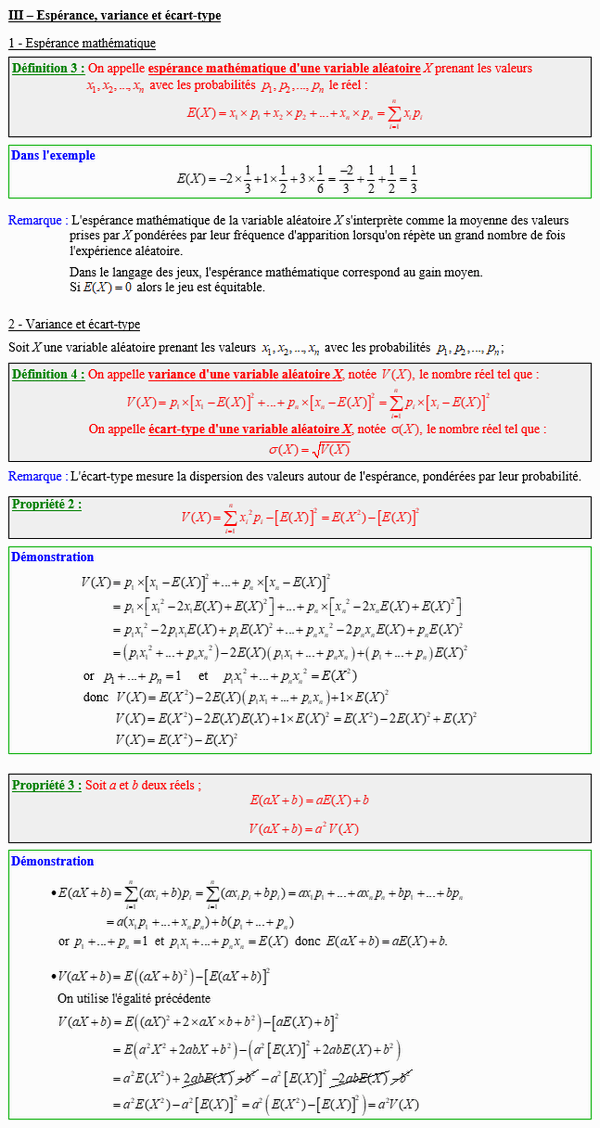 Maths première - Espérance, variance, écart-type