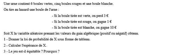 exercice sur Loi de probabilité et espérance