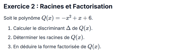 exercice sur Racines et Factorisation
