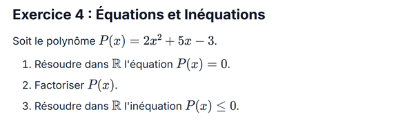 exercice sur Équations et Inéquations