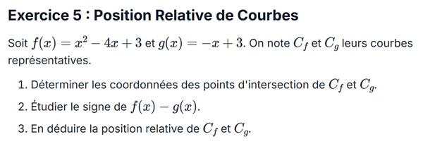 exercice sur Position Relative de Courbes
